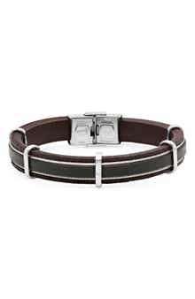 Men's Leather & Stainless Steel Cable Bracelet