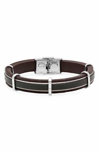 Men's Leather & Stainless Steel Cable Bracelet