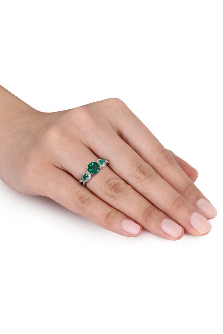 Gemstone & Diamond 3-Stone Ring, Alternate, color, Lab-Created Emerald