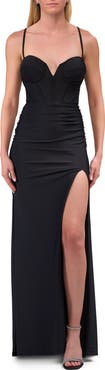La Femme Corset Jersey Dress with Deep V-Neckline