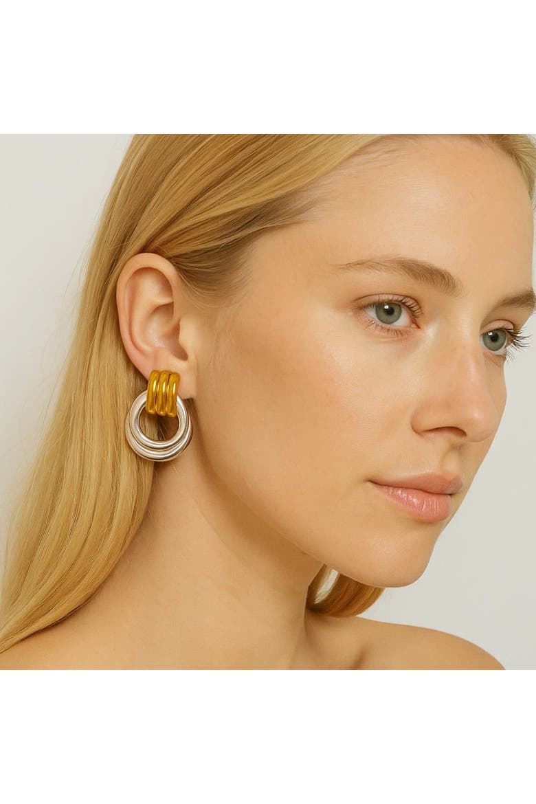 Luna Link Mixed Metal Two Tone Earrings, Alternate, color, Gold/ Silver
