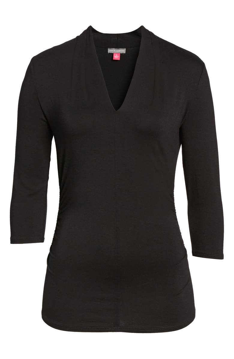Vince Camuto Shoulder Pleat V-Neck Stretch Knit Top, Alternate, color, 
