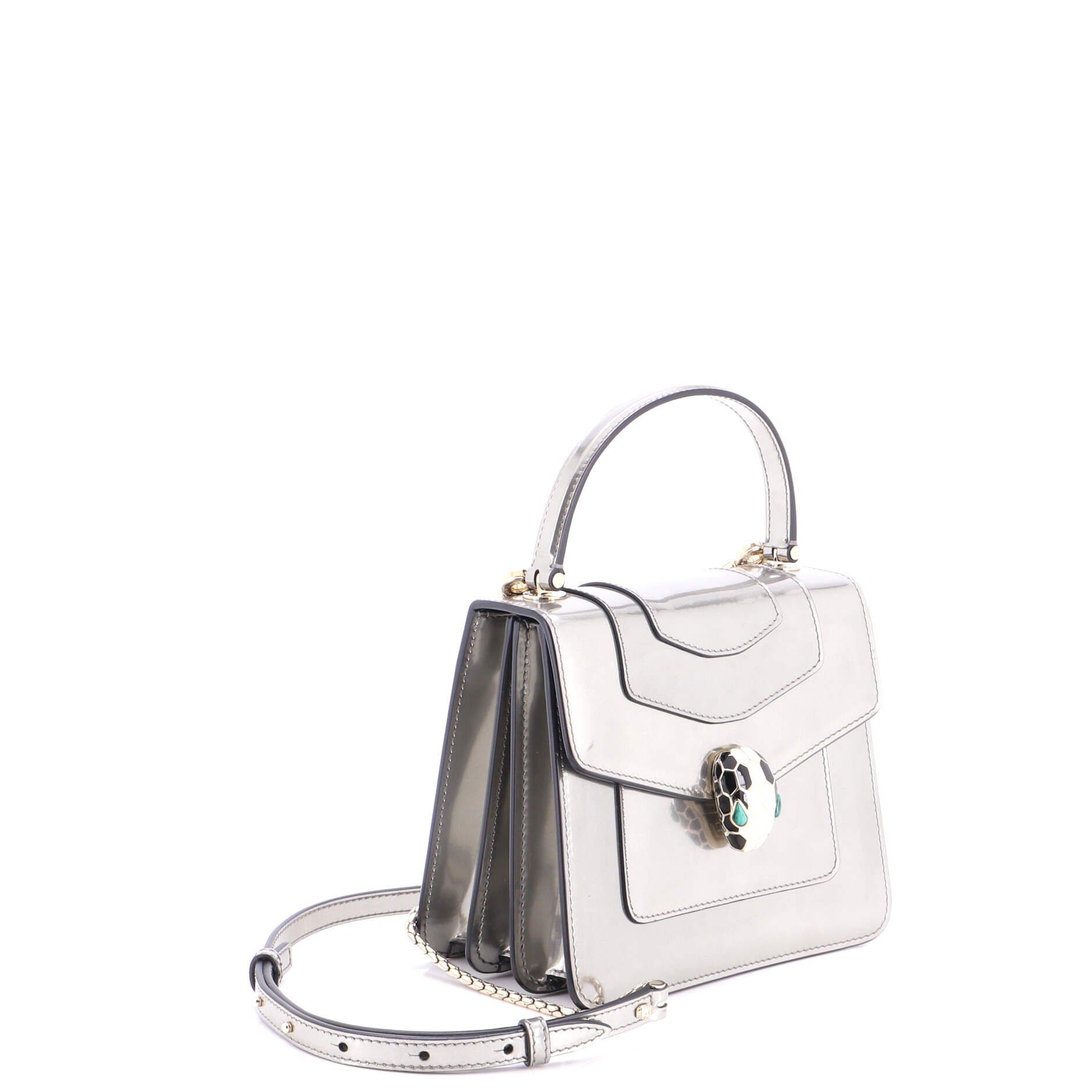 Serpenti Top Handle Bag Patent Small, Alternate, color, Metallic Silver