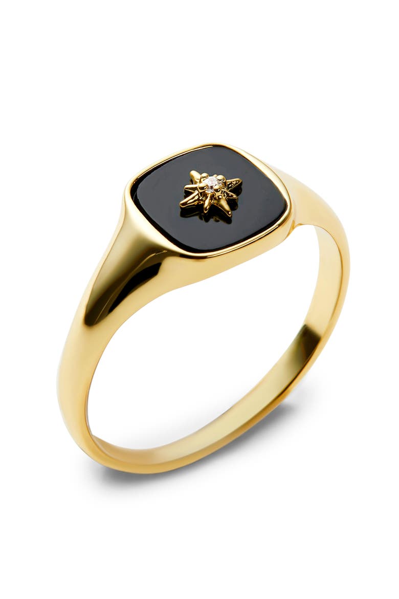 Gold Signet Ring - Amara Black, Main, color, Black/Gold