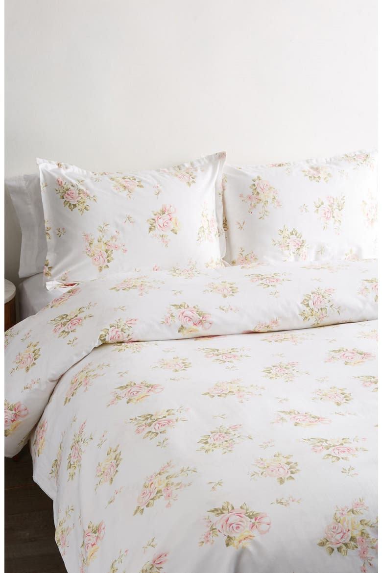 Rose Bouquet 400 Thread Count Cotton Duvet Set, Main, color, WHITE/ PINK