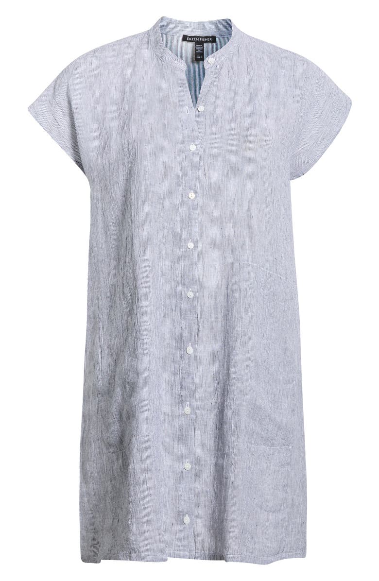 Eileen Fisher Mandarin Collar Organic Linen Shirtdress, Main, color, Ink
