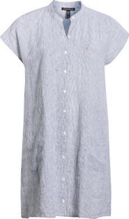 Eileen Fisher Mandarin Collar Organic Linen Shirtdress