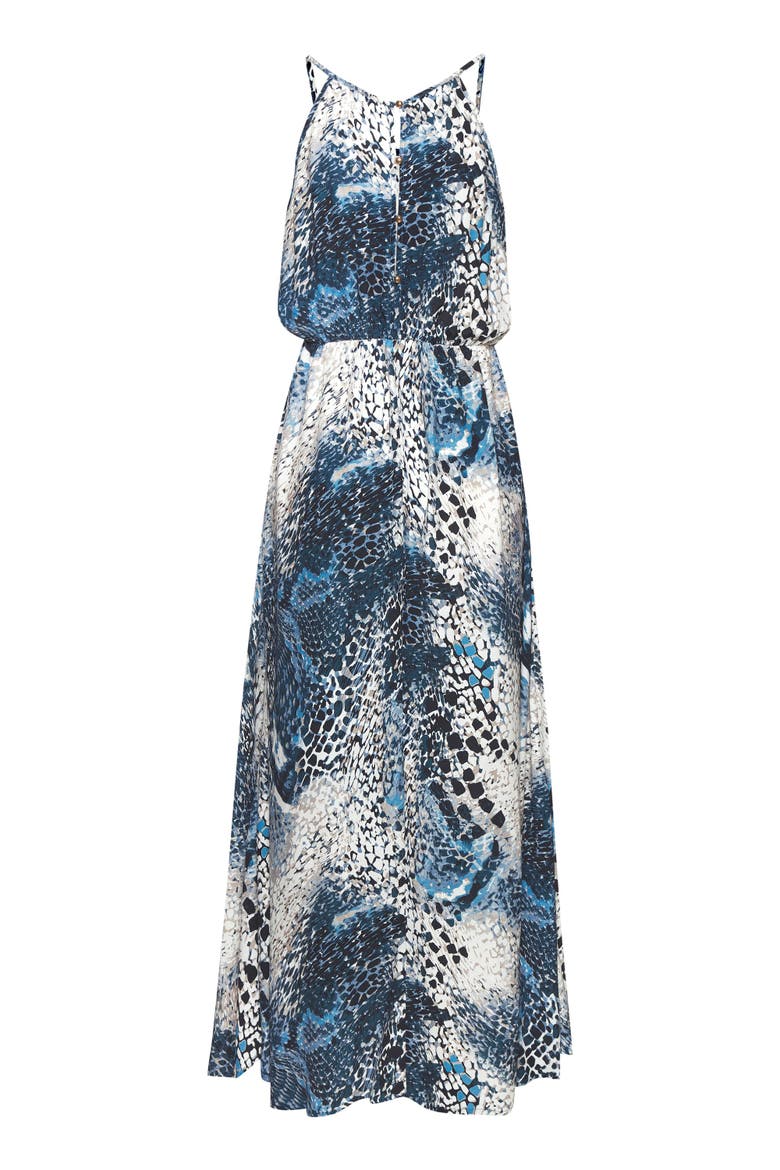 High Neck Sleeveless Maxi Dress, Alternate, color, Blue-Printed