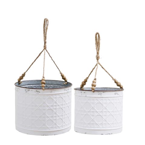 Embossed Hanging Planter with Rope Set of 2