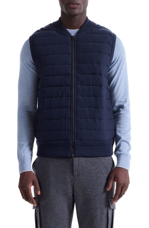Bugatchi Quilted Cotton Zip Sweater Vest In Blue