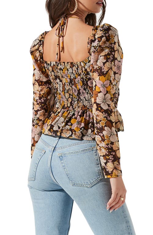 Astr The Label Toni Tie Neck Peplum Top In Multi