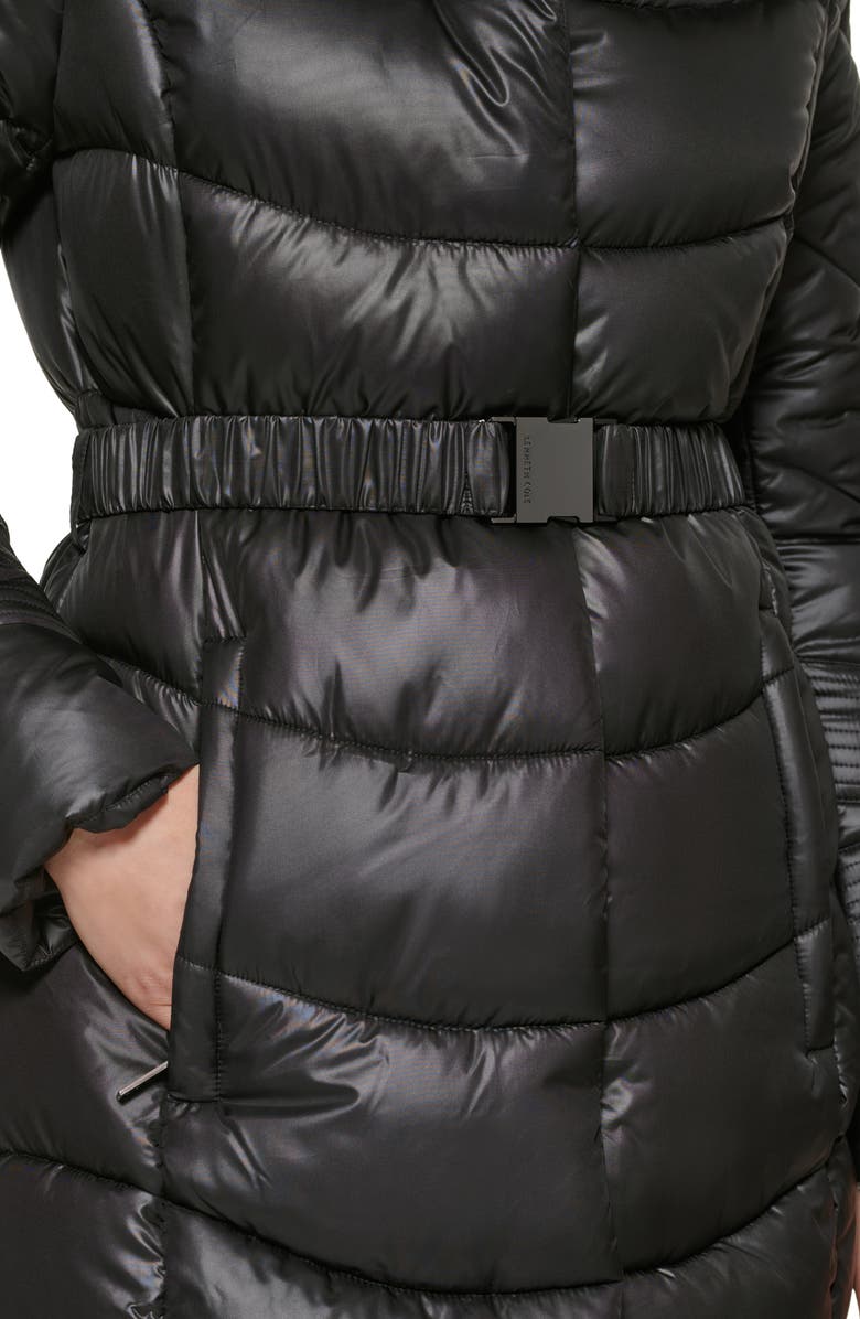 Kenneth Cole New York Cire Belted Funnel Neck Puffer Jacket, Alternate, color, Black