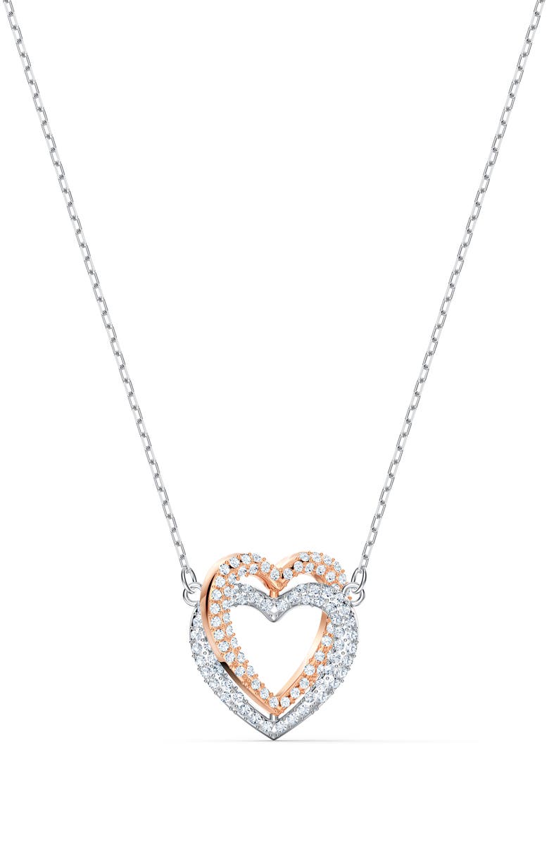 Swarovski Infinity Double Heart Pendant Necklace, Main, color, 