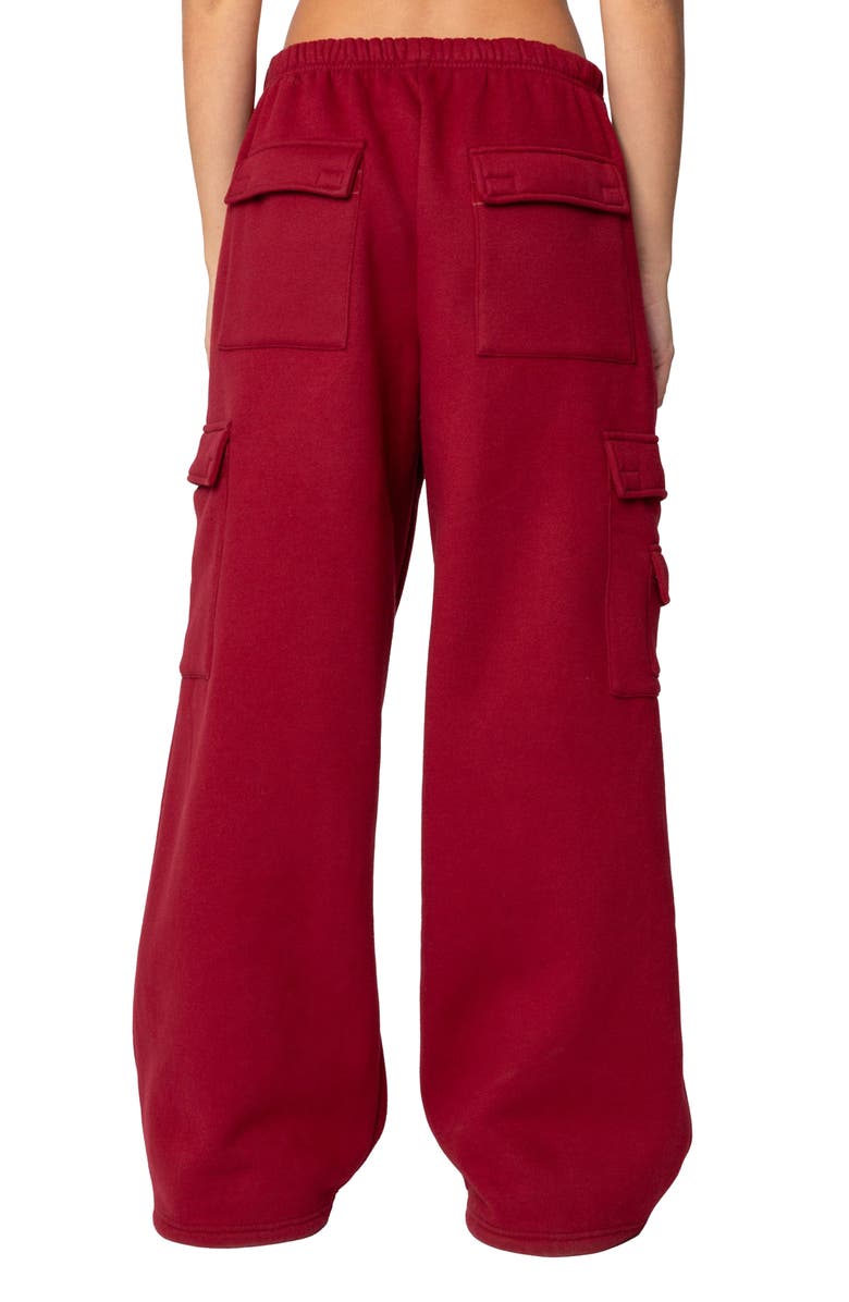 EDIKTED Wide Leg Cargo Sweatpants, Alternate, color, Burgundy