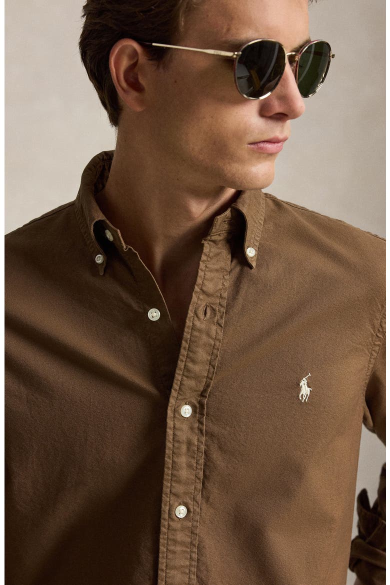 Classic Fit Solid Garment Dyed Cotton Button-Down Oxford Shirt, Alternate, color, CHESTNUT