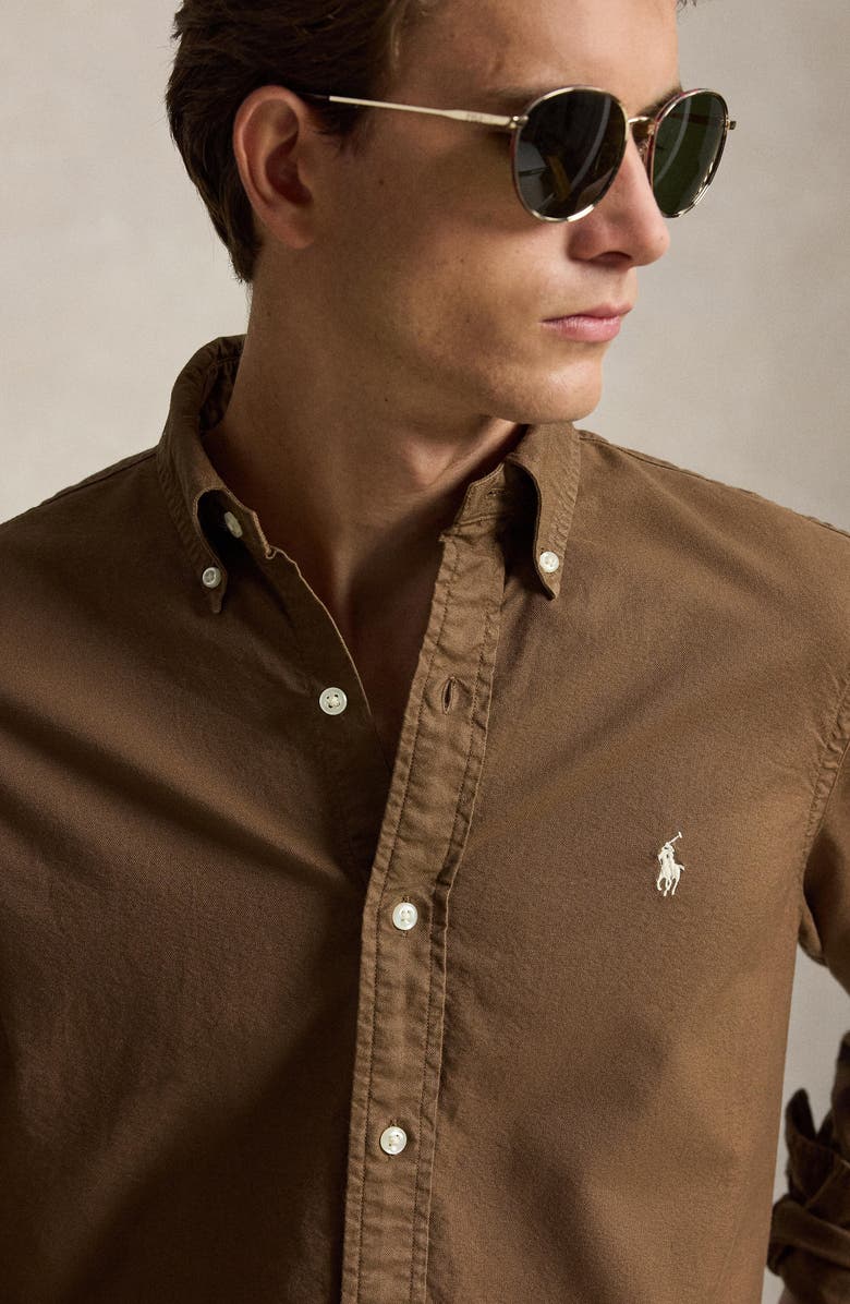 Polo Ralph Lauren Classic Fit Solid Garment Dyed Cotton Button-Down Oxford Shirt, Alternate, color, Chestnut
