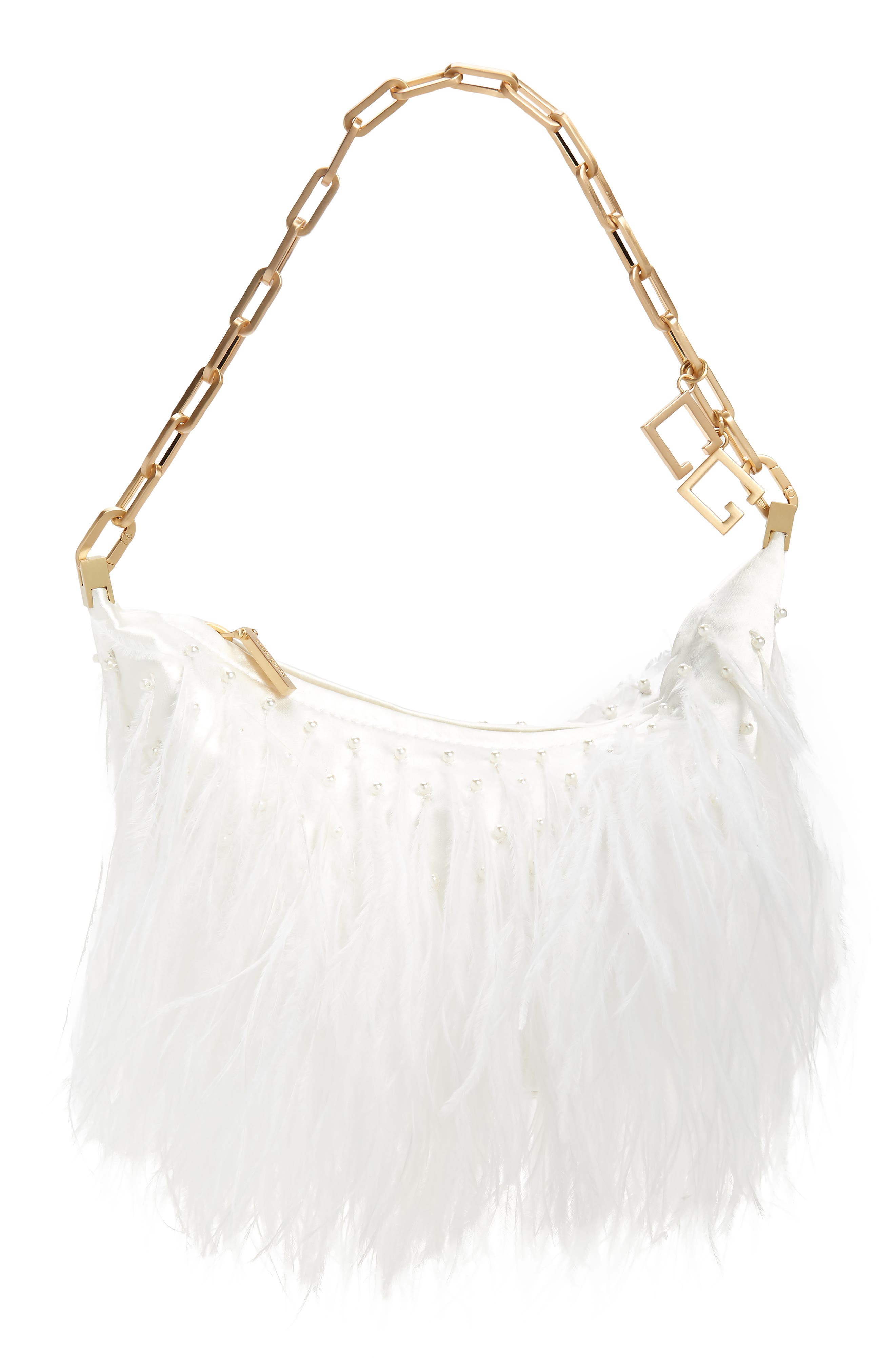 Cult Gaia Gia Ostrich Feather Shoulder Bag, Main, color, 