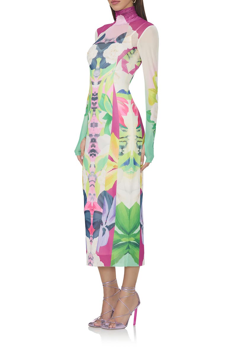 Shailene Turtleneck Long Sleeve Mesh Dress, Alternate, color, MIRROR TROPICAL