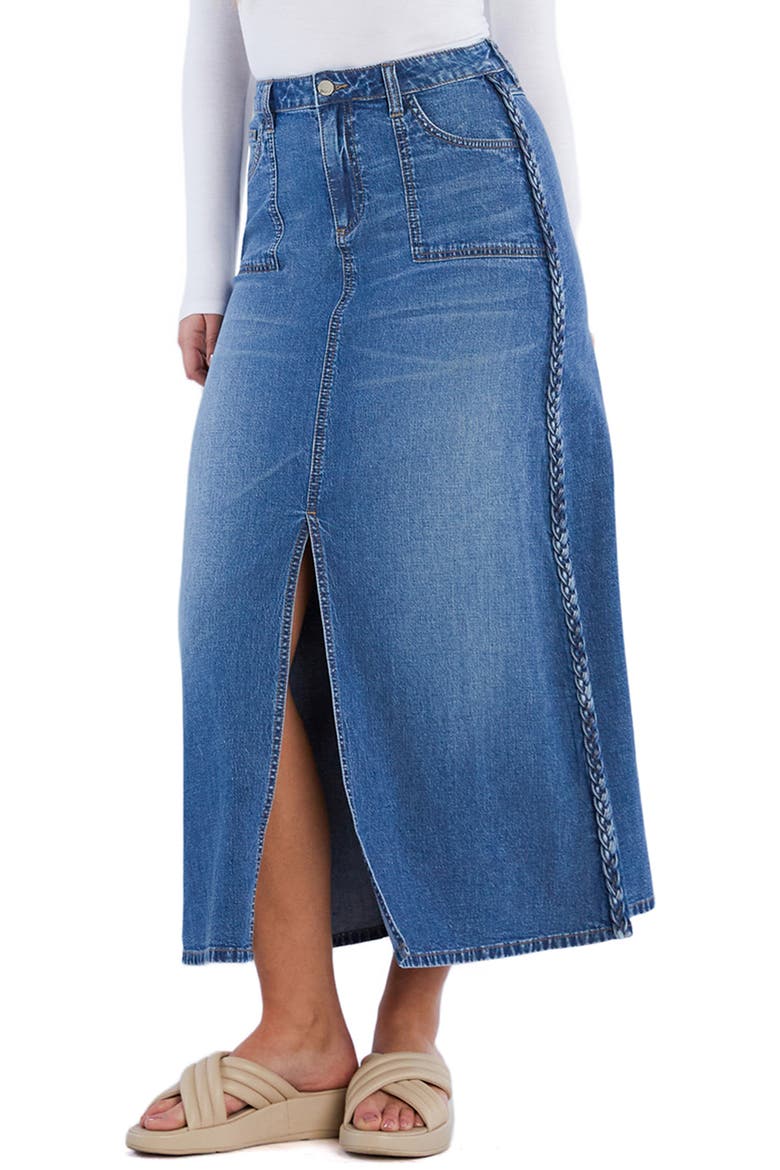 Braided Denim Maxi Skirt, Alternate, color, COTTAGE DENIM