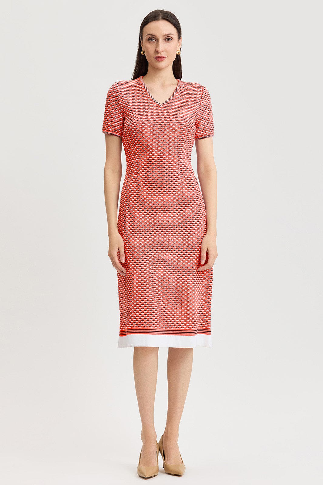 A-Line Textured Multi-Stitch Midi Dress