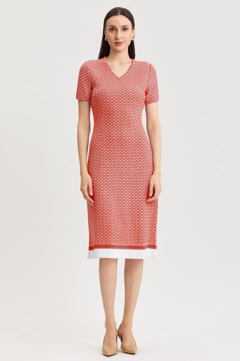 A-Line Textured Multi-Stitch Midi Dress