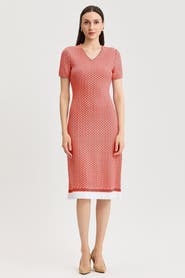 Ming Wang A-Line Textured Multi-Stitch Midi Dress
