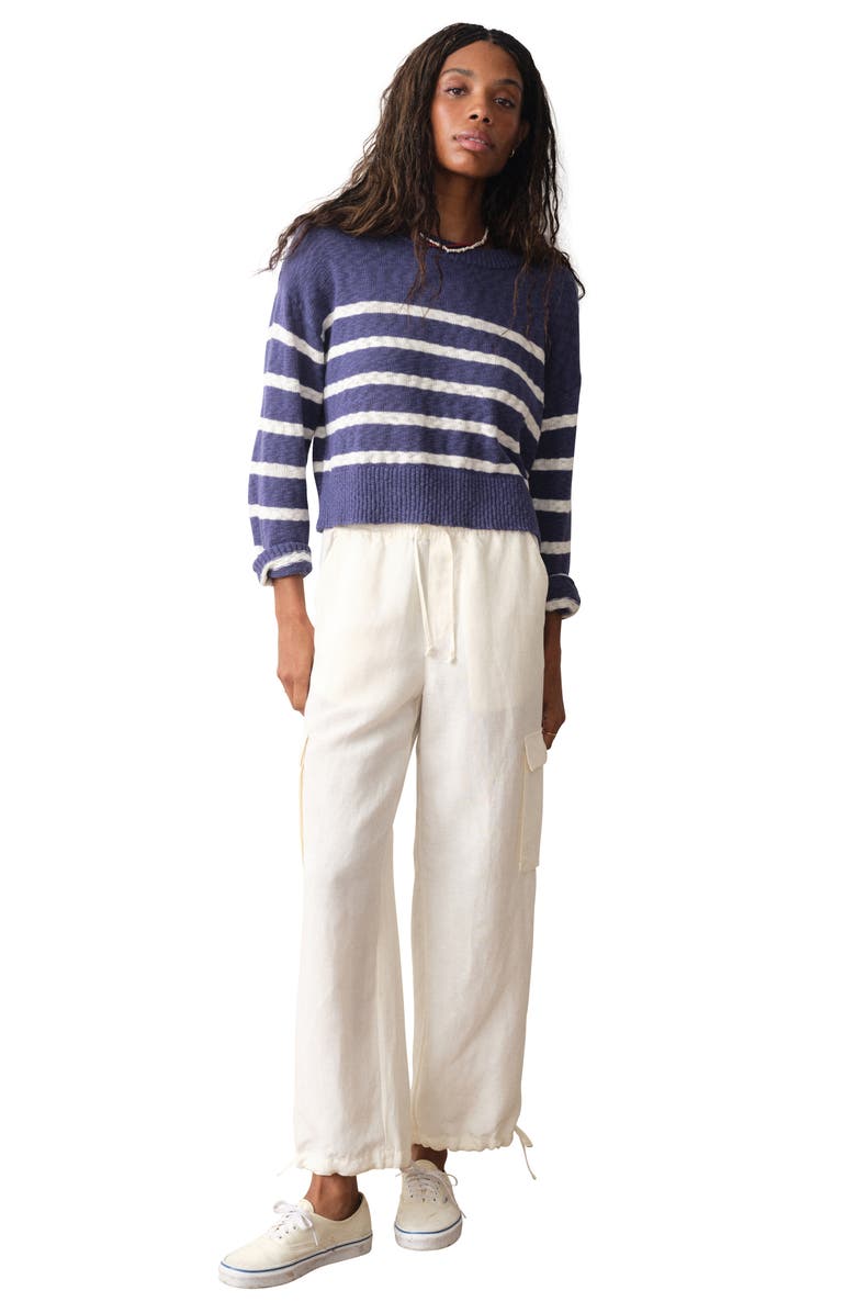 Marine Layer Sea Breeze Placed Stripe Cotton Crewneck Sweater, Alternate, color, Navy/ White Stripe
