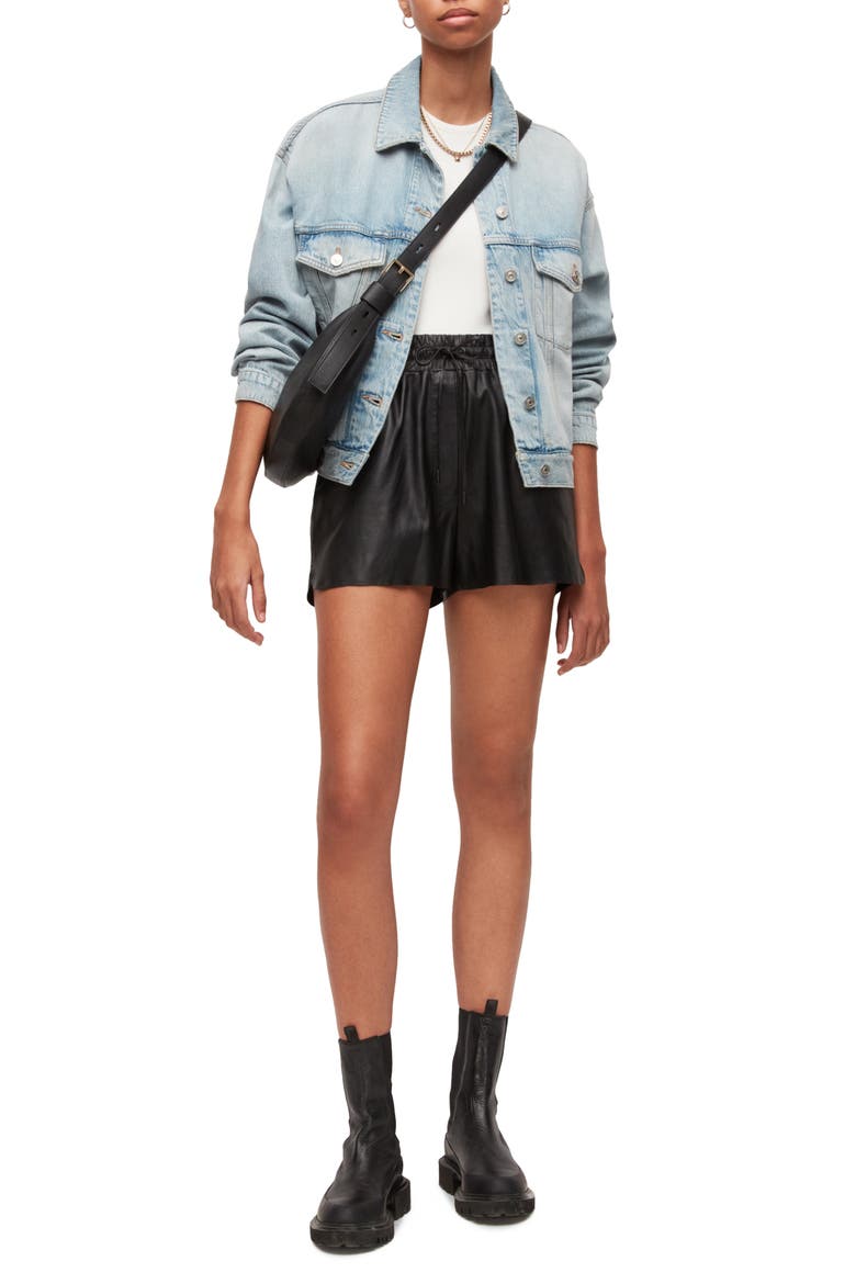 Shana Lambskin Leather Shorts, Alternate, color, BLACK