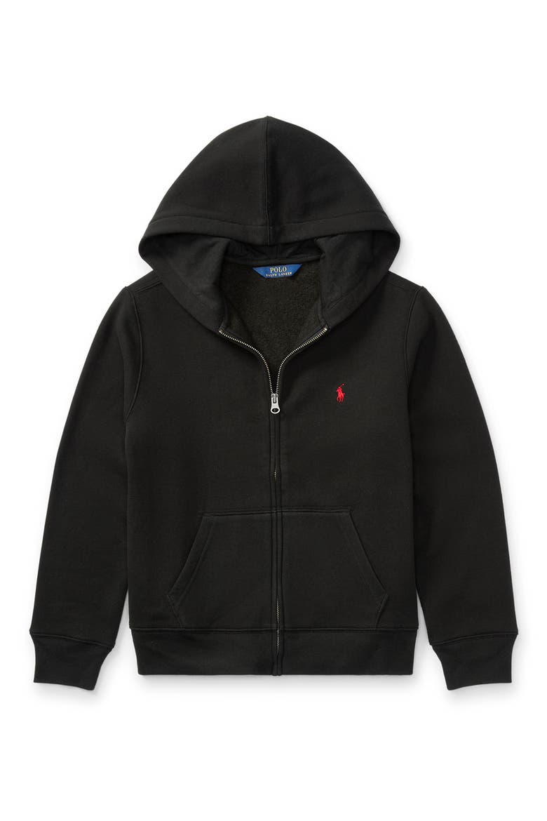 Kids' Full Zip Fleece Hoodie, Alternate, color, POLO BLACK