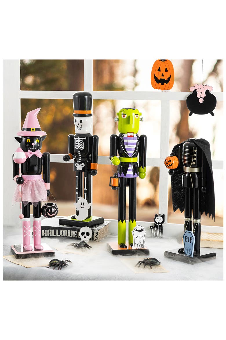 Halloween Wood Skeleton with Ornament Nutcrackers, Alternate, color, Black
