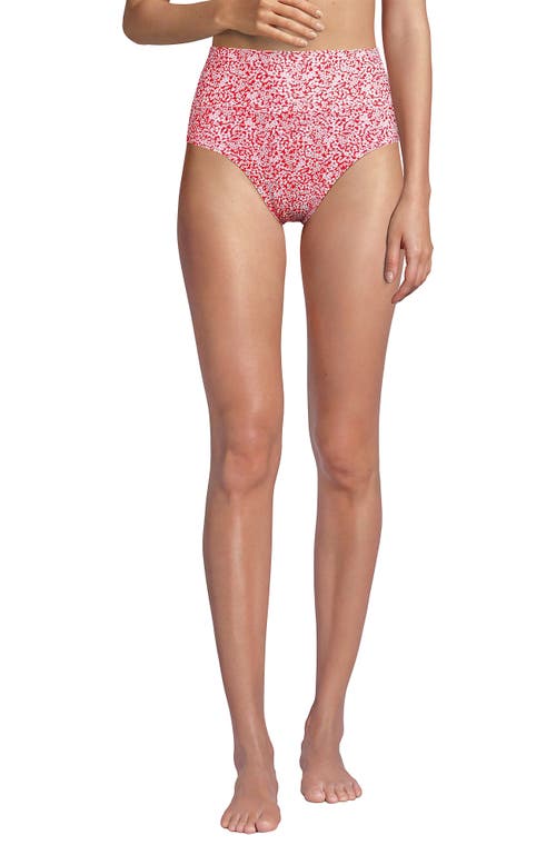 Shop Lands' End Chlorine Resistant Pinchless High Waisted Bikini Bottoms In Coral Rose/white Ditsy Lilies
