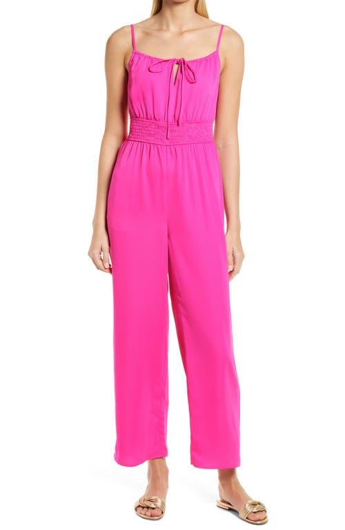 Adelyn Rae Daisy Smocked Straight Leg Jumpsuit in Fuchsia  product