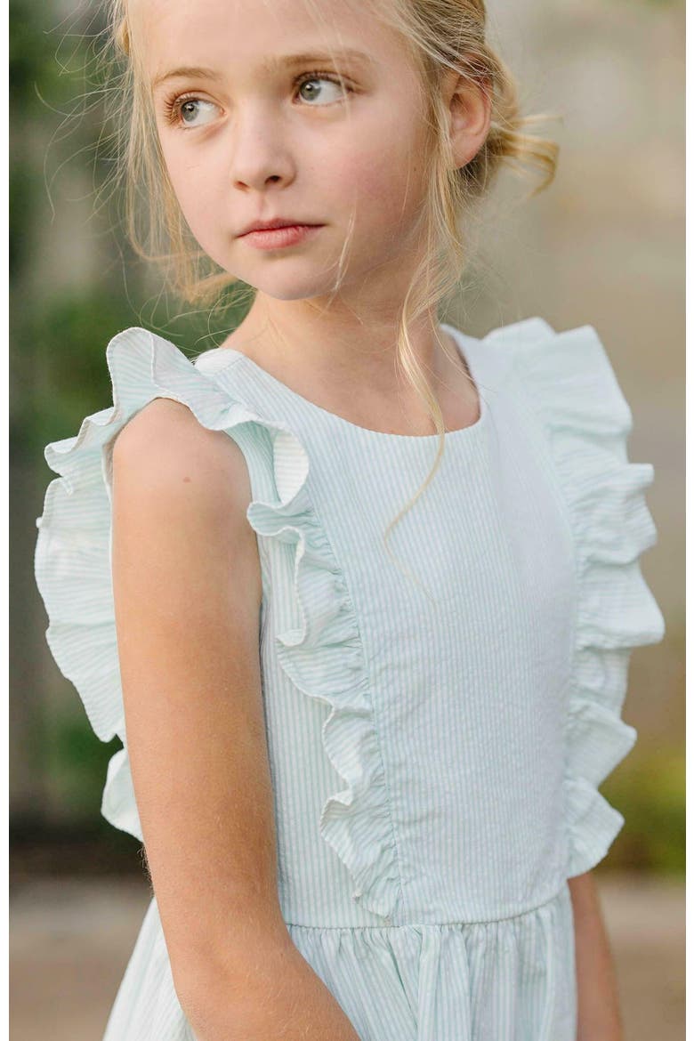 Girls' Organic Flutter Sleeve Open Back Dress, Toddler, Alternate, color, Mint Seersucker