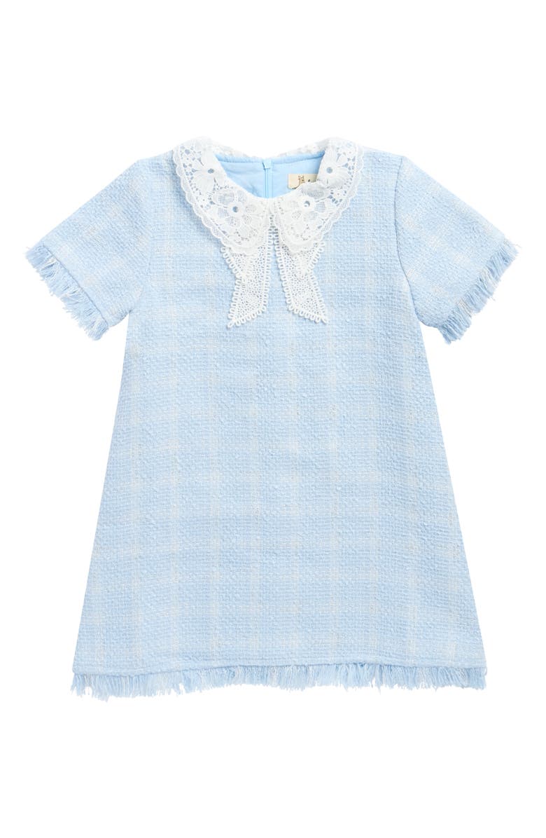 Doe A Dear Kids' Frayed Hem Tweed Dress, Main, color, Blue