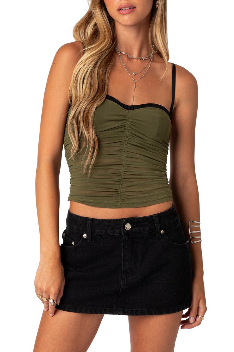 Moira Ruched Mesh Bra Top, Main, color, OLIVE