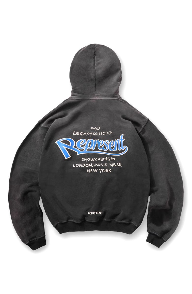 Represent Showcasing Graphic Hoodie, Alternate, color, Stained Black
