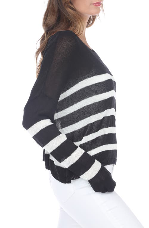 Rain And Rose Striped Knit Sweater In Black