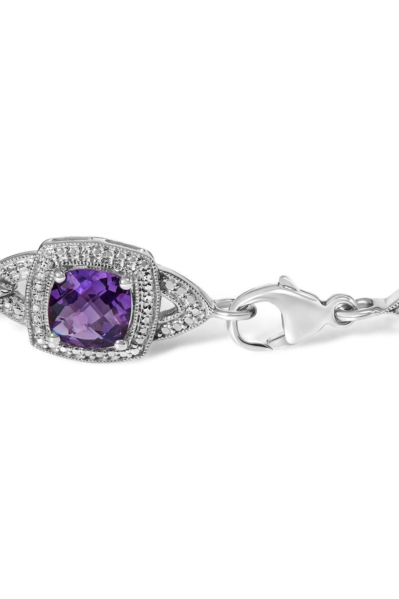Sterling Silver Cushion-Cut Purple Amethyst & Diamond Vintage Halo Link Bracelet, Alternate, color, Silver