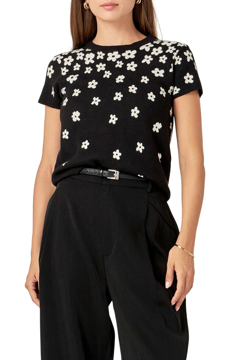 English Factory Intarsia Daisy Knit Top, Main, color,