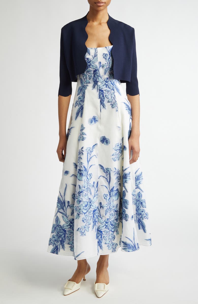 Lela Rose Scallop Trim Bolero, Alternate, color, Navy