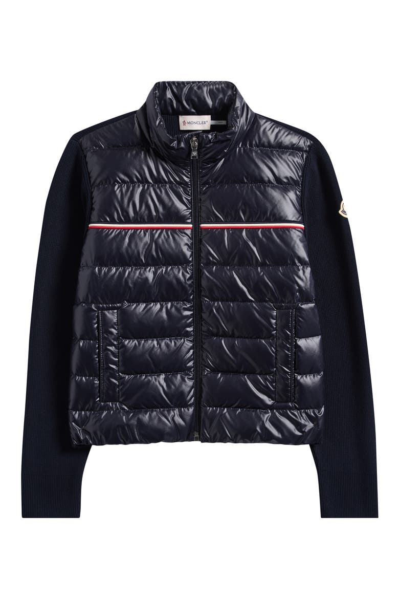 Kids' Wool Knit & Quilted Down Cardigan, Main, color, NAVY
