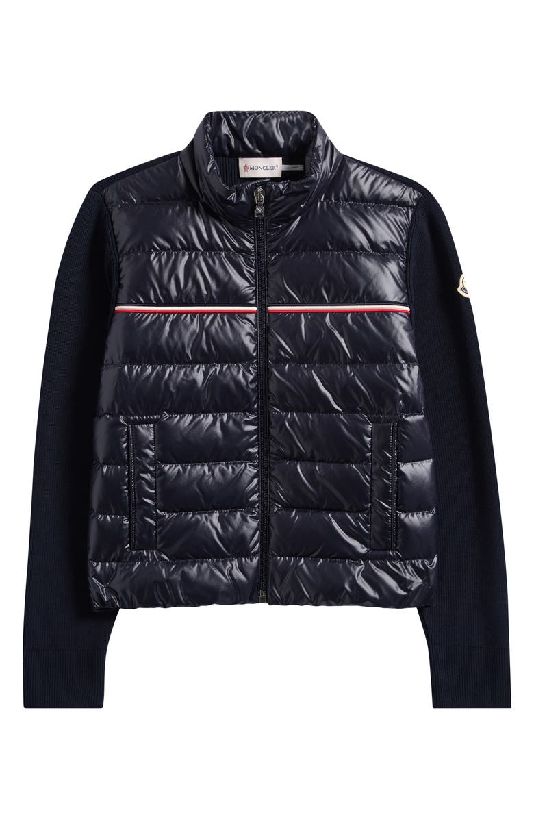 Moncler Kids' Wool Knit & Quilted Down Cardigan, Main, color, Navy