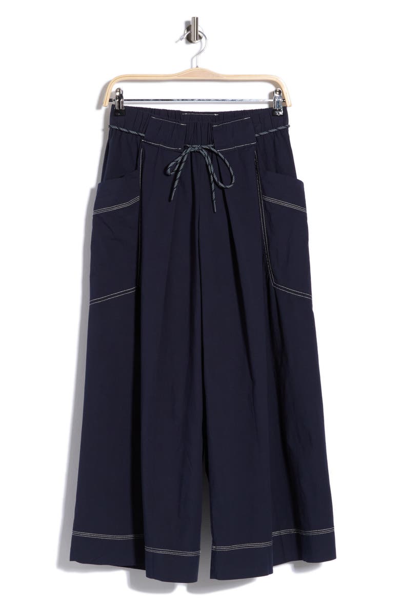 Cropped Wide Leg Poplin Pants, Alternate, color, NAVY