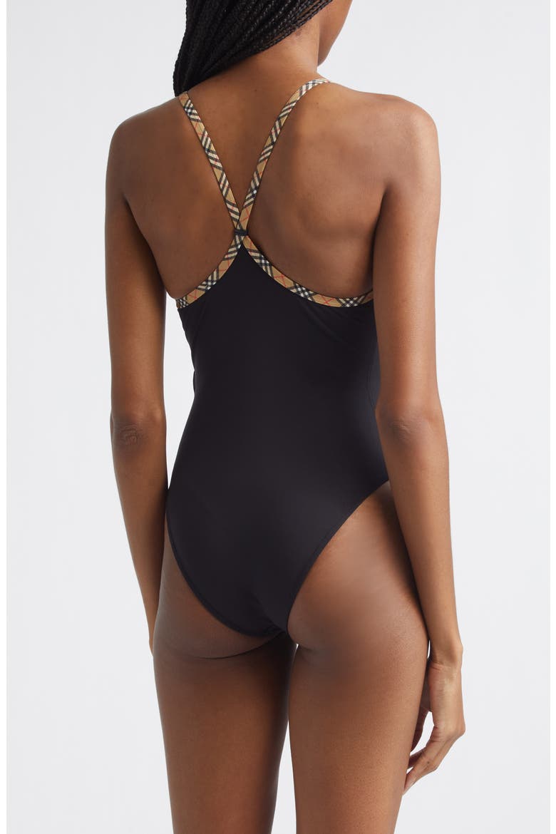 Satine Contrast Trim One-Piece Swimsuit, Alternate, color, BLACK