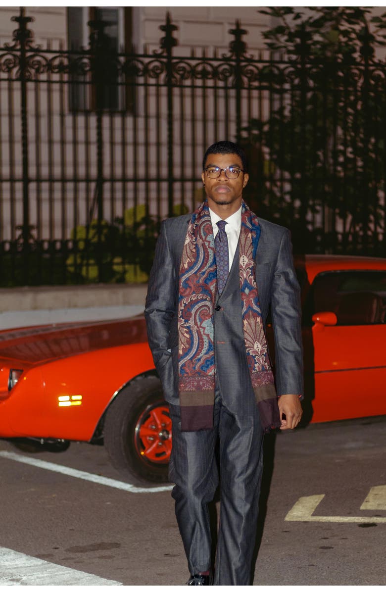 Elizabetta Aosta - Wool Scarf, Alternate, color, Burgundy, Blue And Brown