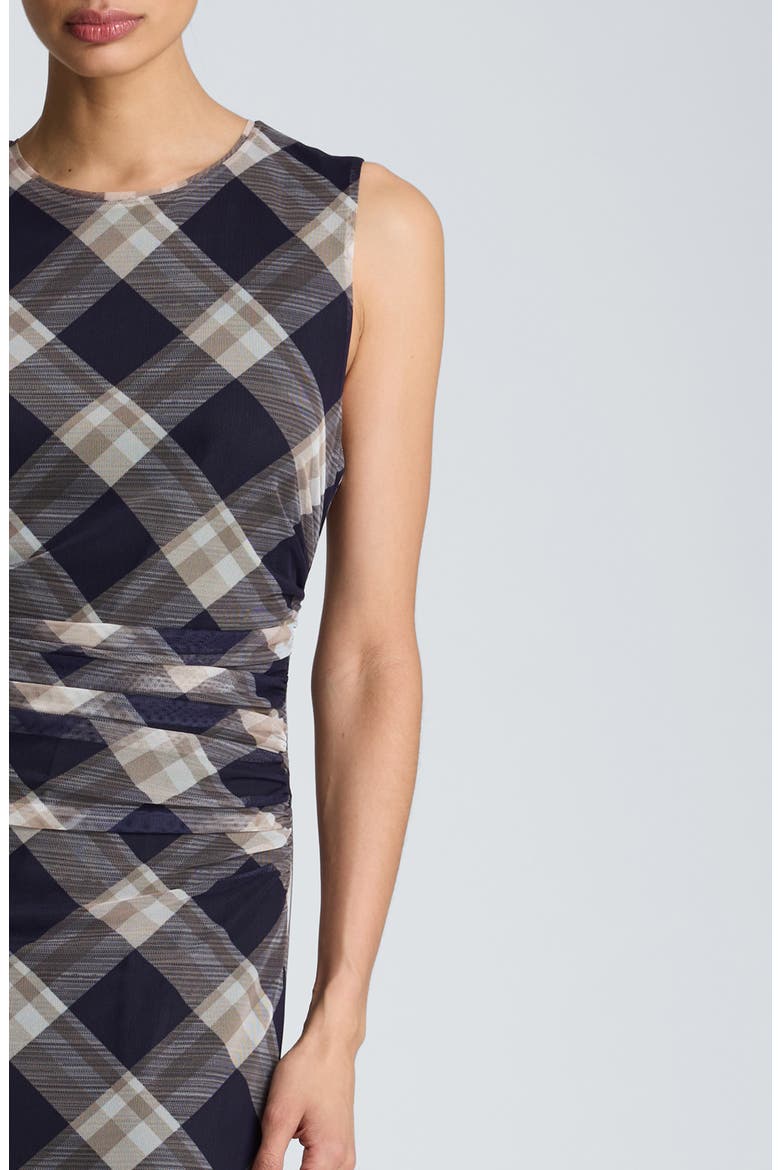 Ruched Plaid Midi Dress, Alternate, color, DARK NAVY MULTI
