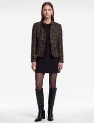 Koton Mandarin Collar Long Sleeve Plaid Tweed Jacket
