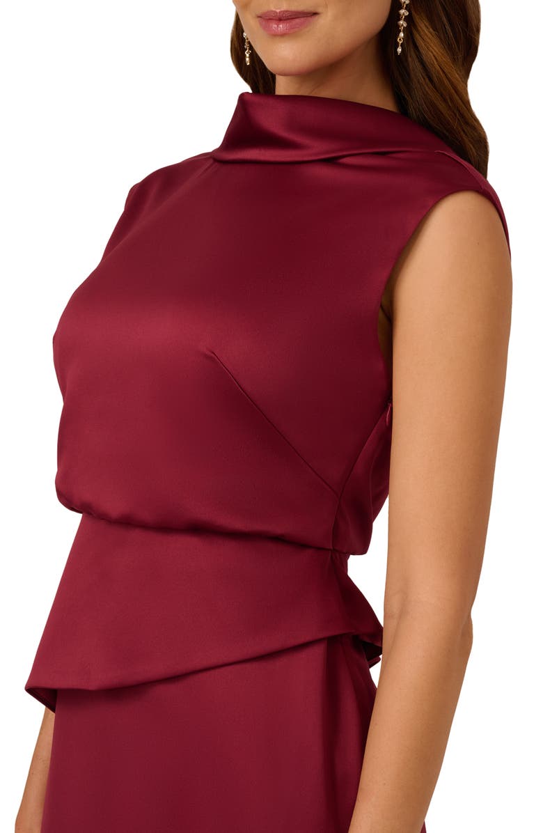 Adrianna Papell Popover Satin Crepe Gown, Alternate, color, Crimson Haze