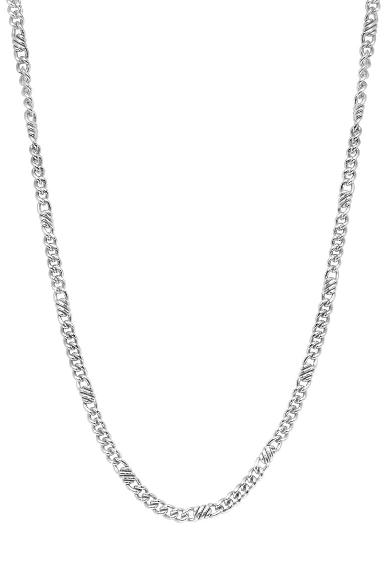 Sterling Silver Station Curb Chain Necklace, Main, color, SILVER