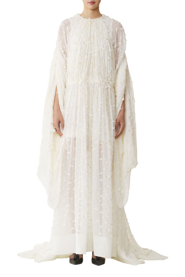 Long Dress In Plumetis Silk, Main, color, White/Ivory